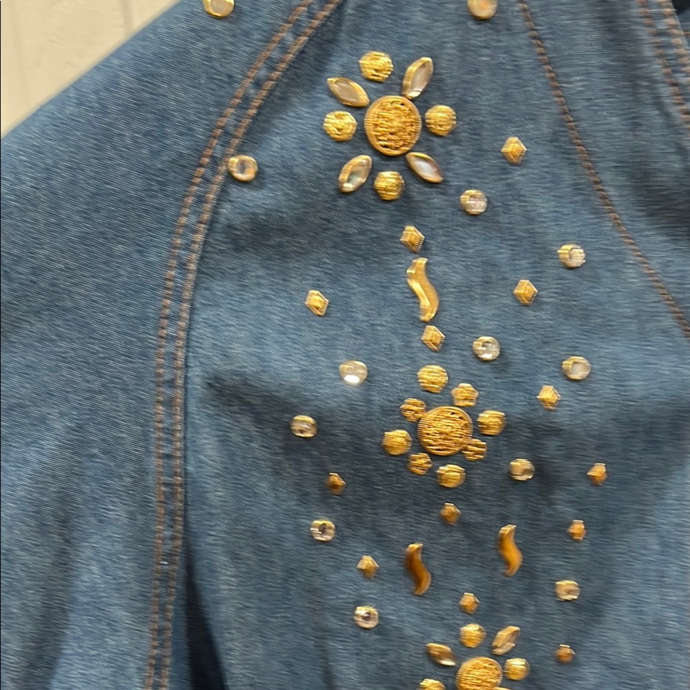 Monique Fashion Embellished Denim Button-Up Shirt -size 2X - Picture 3 of 9